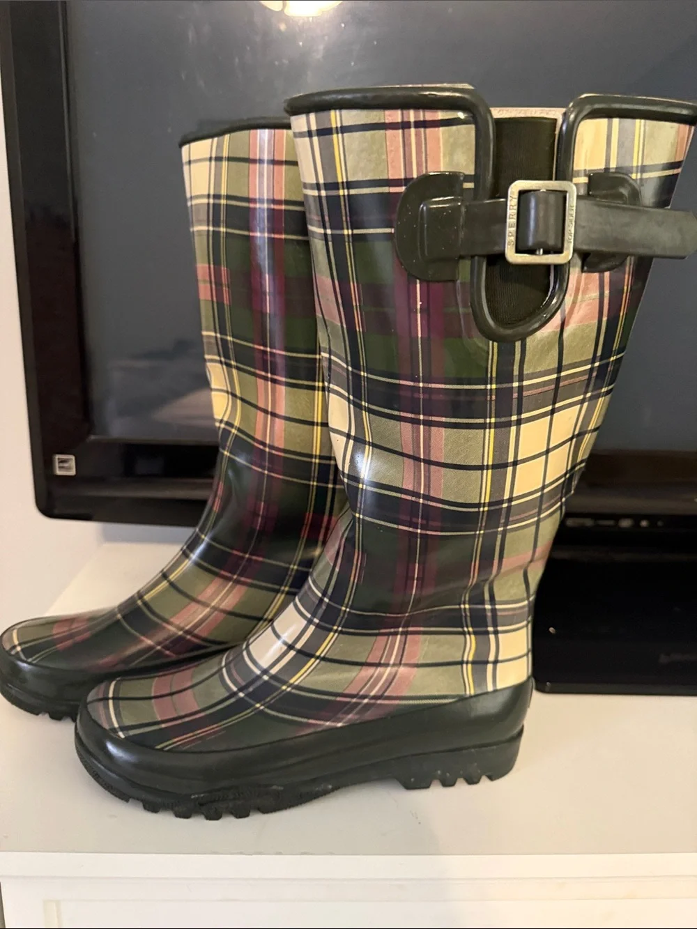 Sperry Classic Plaid Women's Rain Boots - Green/Olive 7